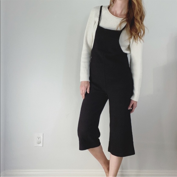 black knit overalls